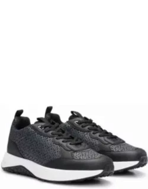 Mixed-material trainers with repeat-logo details- Black Men's Sneaker