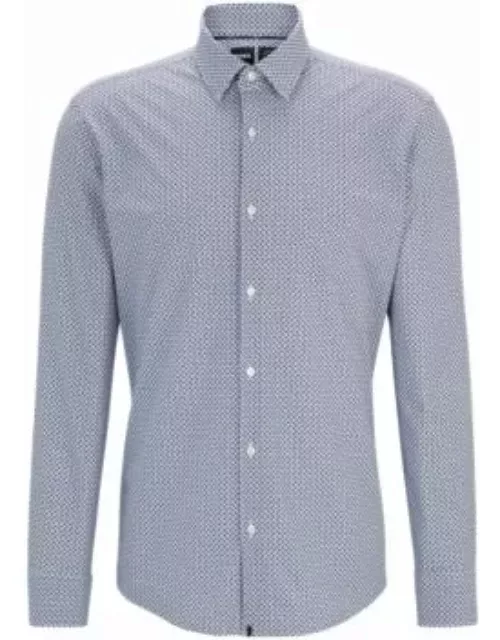 Regular-fit shirt in printed performance-stretch fabric- Blue Men's Shirt