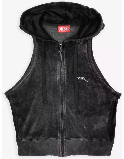Diesel T-crity-n1 Black velour sleeveless hoodie with logo - T Crity