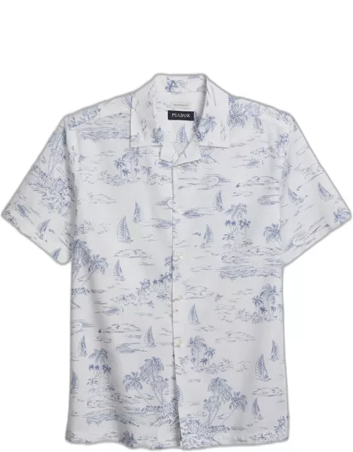 JoS. A. Bank Men's Traditional Fit Linen Blend Short Sleeve Camp Shirt, Navy, X Large