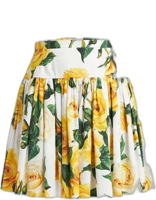 Rose-Print Pleated Poplin Mini Skirt