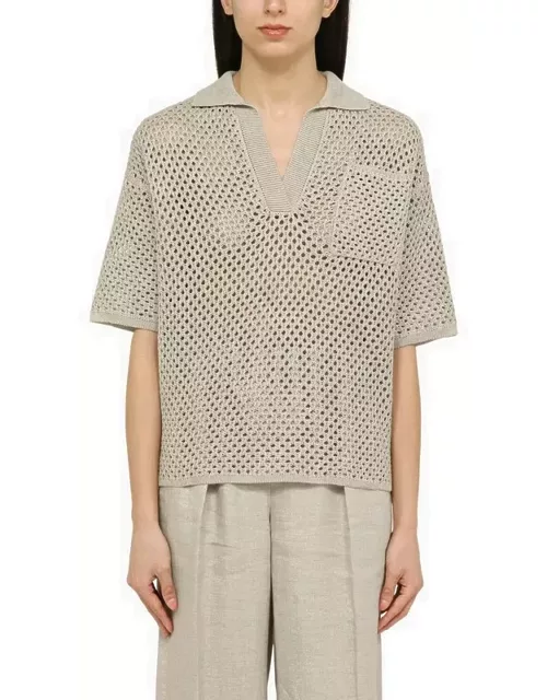 Quartz-coloured perforated cotton polo shirt