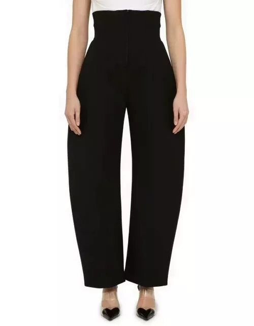 Black wool-blend rounded corset trouser