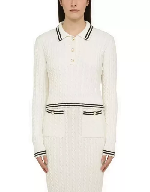 White cotton cable-knit polo shirt