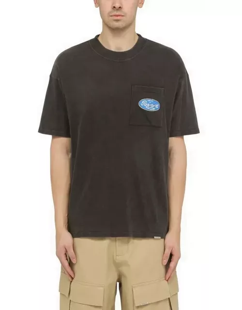Black washed-out cotton T-shirt with logo