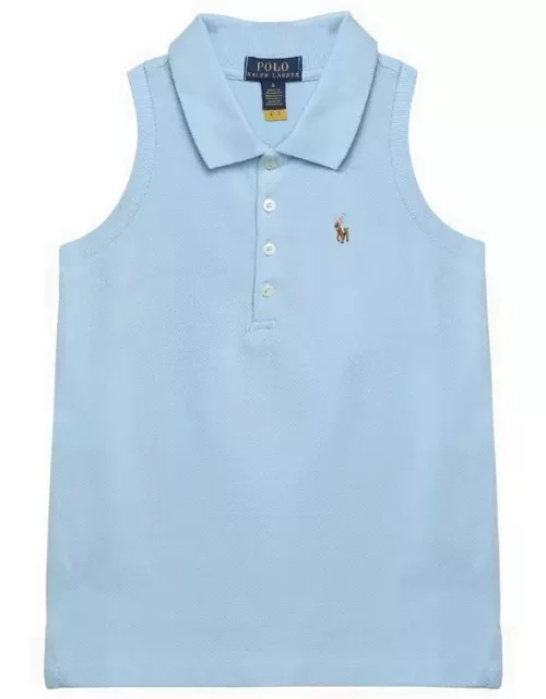 Light blue sleeveless cotton polo shirt