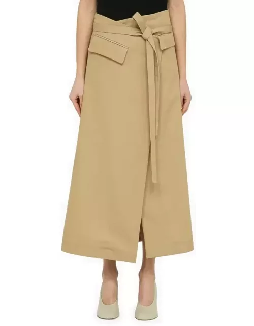 Beige cotton long wrap-around skirt