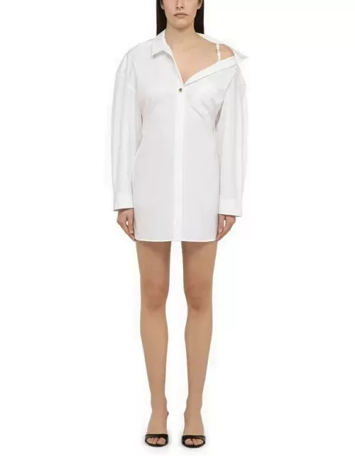 White asymmetrical cotton mini chemisier dres