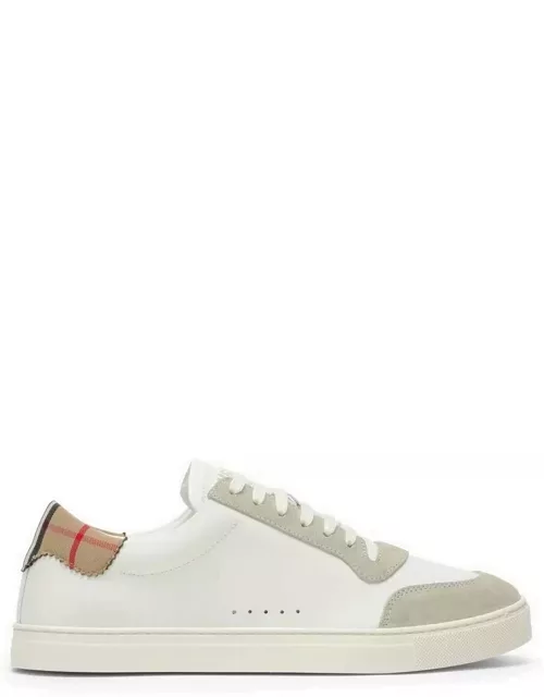 White leather trainer with check pattern