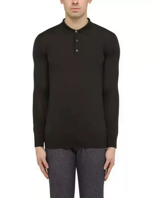 Black virgin wool polo shirt