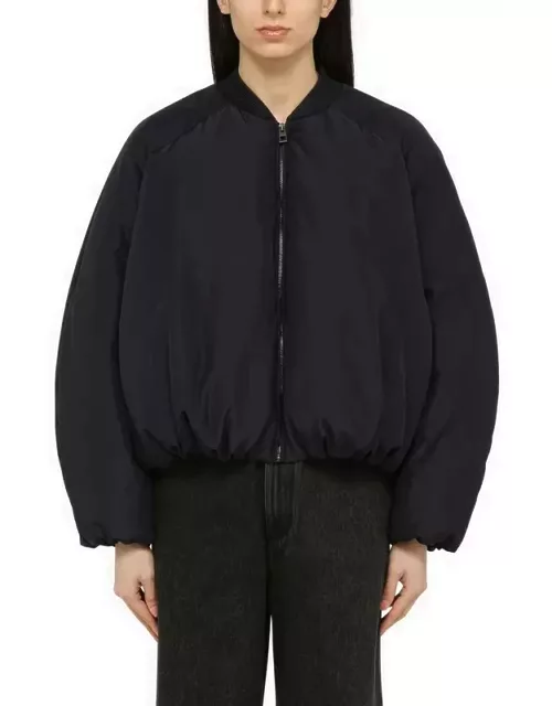 Padded dark navy nylon bomber jacket
