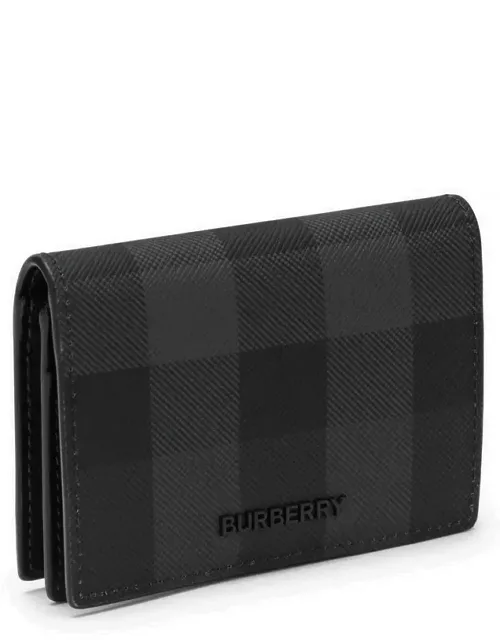 Charcoal grey credit card holder with check motif