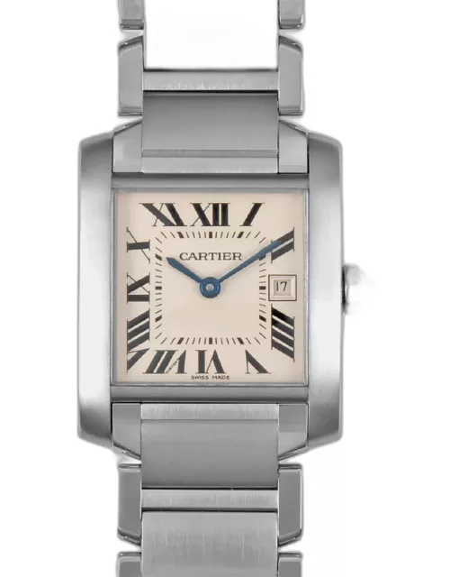 Cartier White Stainless Steel Tank Francaise W51011Q3 Quartz Men's Wristwatch 25 m