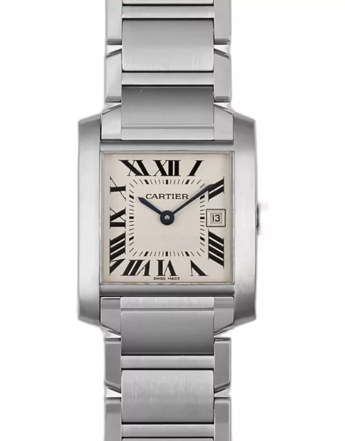 Cartier White Stainless Steel Tank Francaise W51011Q3 Quartz Men's Wristwatch 25 m