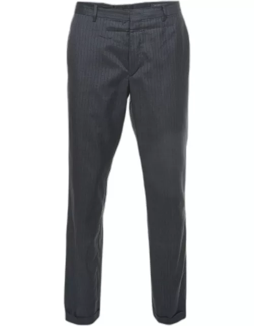 Prada Grey Pinstripe Wool Blend Buttoned Trousers