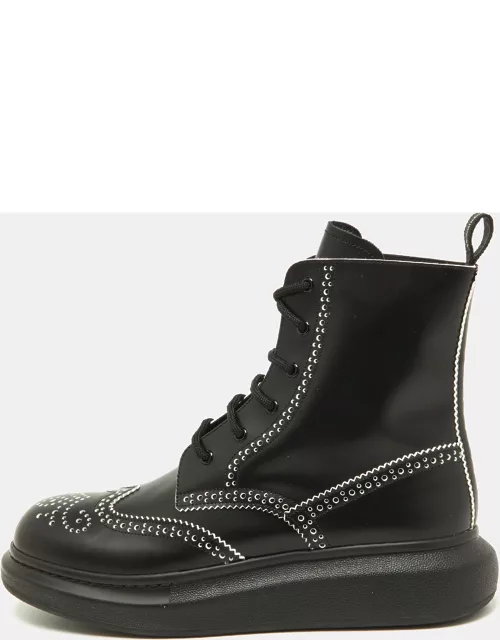 Alexander McQueen Black Leather Brogue Ankle Boot