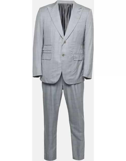 Ermenegildo Zegna Grey Checked Wool Blend Single Breasted Suit