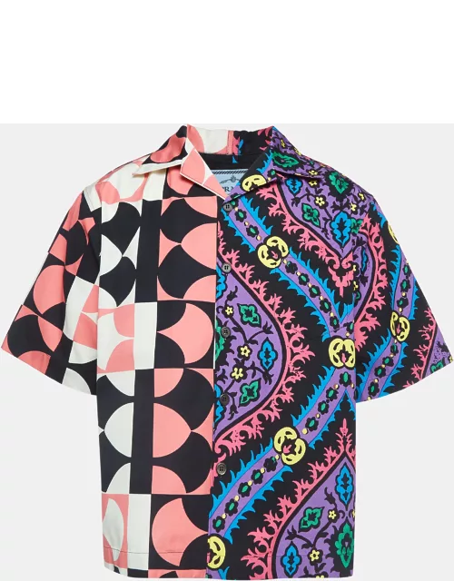 Prada Double Match Multicolor Printed Cotton Short Sleeve Shirt