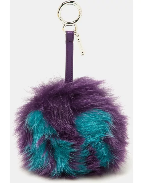 Fendi Purple/Blue Fox Fur Pom Pom Bag Char