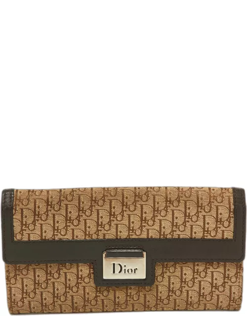 Dior Beige/Brown Oblique Canvas and Leather Flap Continental Wallet