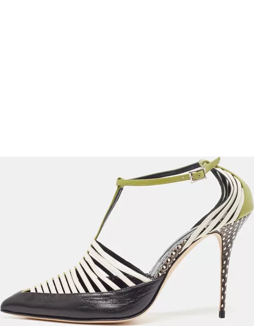 Manolo Blahnik Multicolor Watersnake and Leather Strappy Sandal