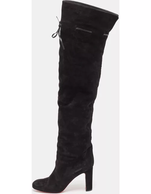 Christian Louboutin Black Suede Riding Over The Knee Length Boot