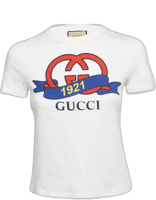 Gucci White Interlocking G Print Cotton Crop T-Shirt