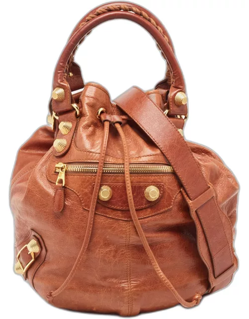 Balenciaga Brown Leather Mini GGH PomPon Bag