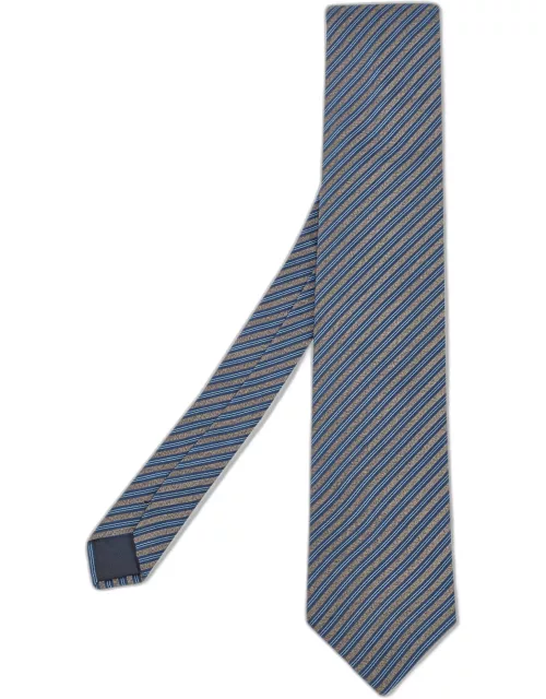 Lanvin Grey/Blue Diagonal Striped Silk Tie