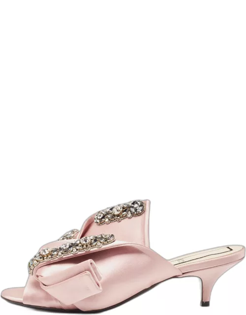N21 Pink Satin Crystal Embellished Slide Sandal