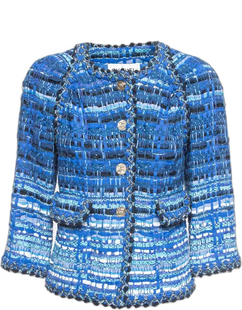 Chanel Blue Ribbon & Tweed Owl Button Jacket