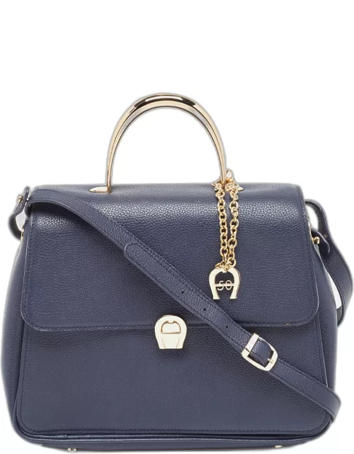 Aigner Navy Blue Leather Genoveva M Top Handle Bag