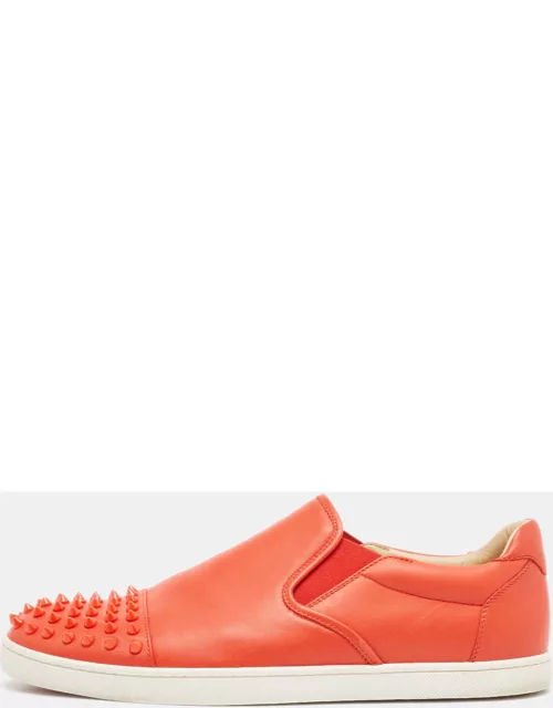 Christian Louboutin Orange Leather Spikes Cap Toe Slip On Sneaker