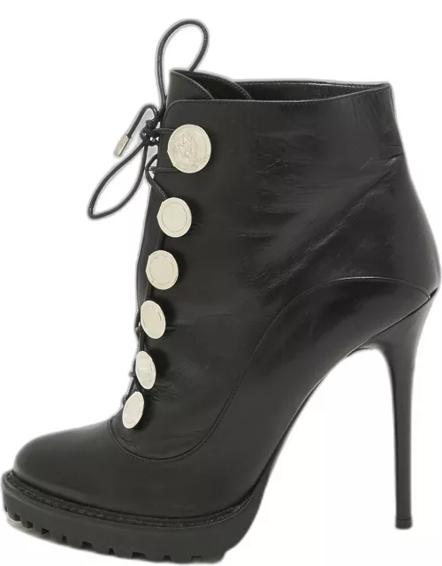 Alexander McQueen Black Leather Lace Up Platform Ankle Boot