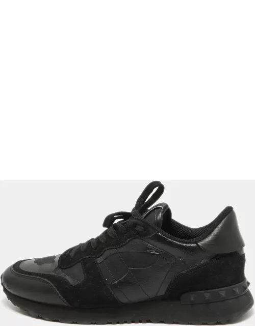 Valentino Black Leather and Suede Rockrunner Law Top Sneaker
