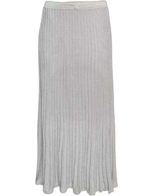 Sandro Silver Shimmer Effect Synthetic Pleated Midi Skirt