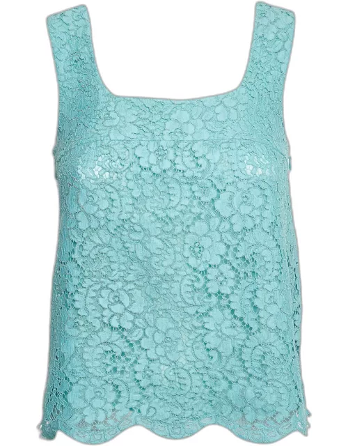 Chanel Blue Floral Pattern Lace Sleeveless Top