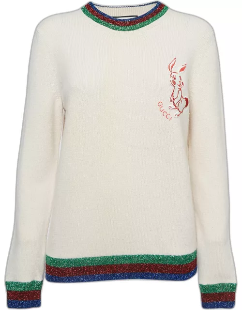 Gucci Pink Rabbit Applique Tubular Knit Shimmer Detail Sweater