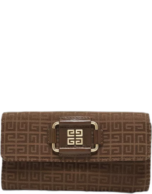 Givenchy Brown Monogram Canvas and Leather Logo Buckle Trifold Wallet