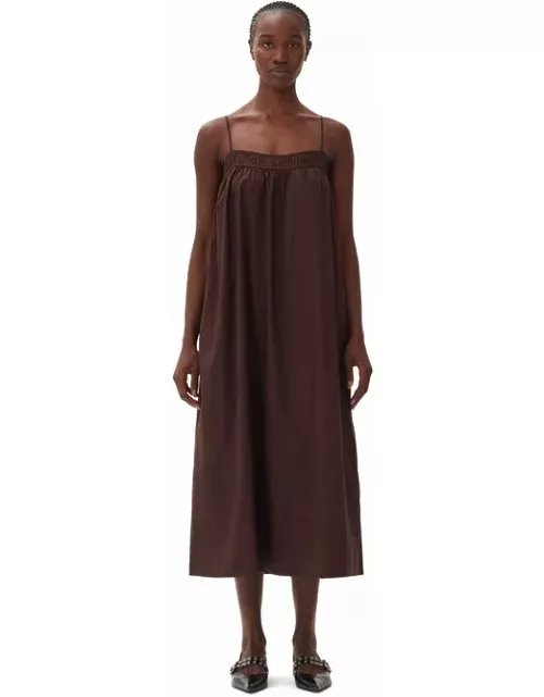 GANNI CottonPoplin Midi Strap Dress in Brown