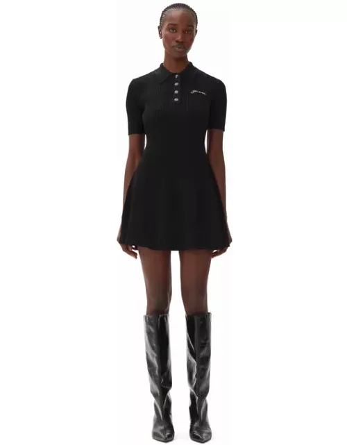 GANNI Melange Knit Mini Dress in Black