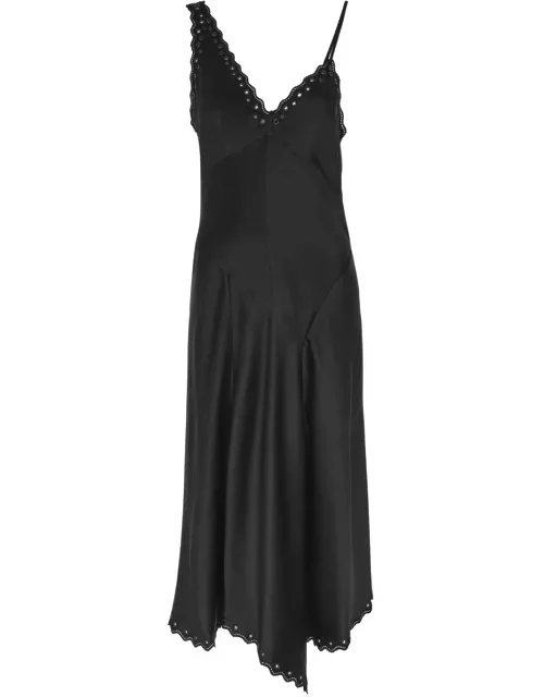 Isabel Marant Ayrich Eyelet-embellished Silk-satin Slip Dress - Black - 40 (UK12 / M)