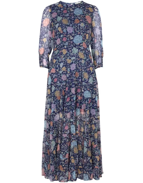 Rixo Kristen Floral-print Chiffon Maxi Dress - Navy - M (UK 12 / M)