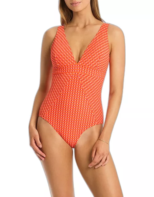 Checkmate Panel Line One-Piece Swimsuit
