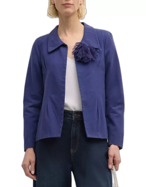Elle Open-Front Blazer with Flower Pin