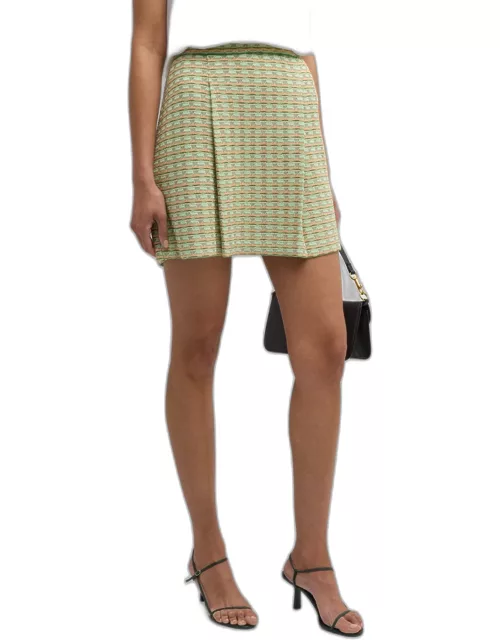 Pleated A-Line Tweed Knit Mini Skirt