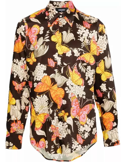 Dsquared2 Butterfly-print Satin Shirt