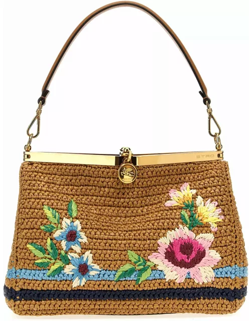Etro Vela Medium Bag In Raffia With Embroidery