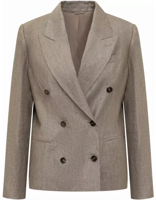 Brunello Cucinelli Sparkling Linen Twill Blazer With Monile