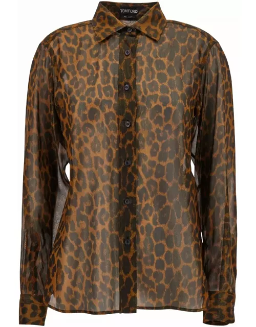 Tom Ford Brown Leopard Print Shirt In Silk Woman